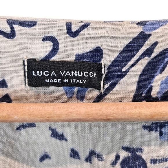 Luca Vanucci Linen Top Medium Beige Abstract Italian Minimalist Neutral V-Neck - Picture 11 of 12